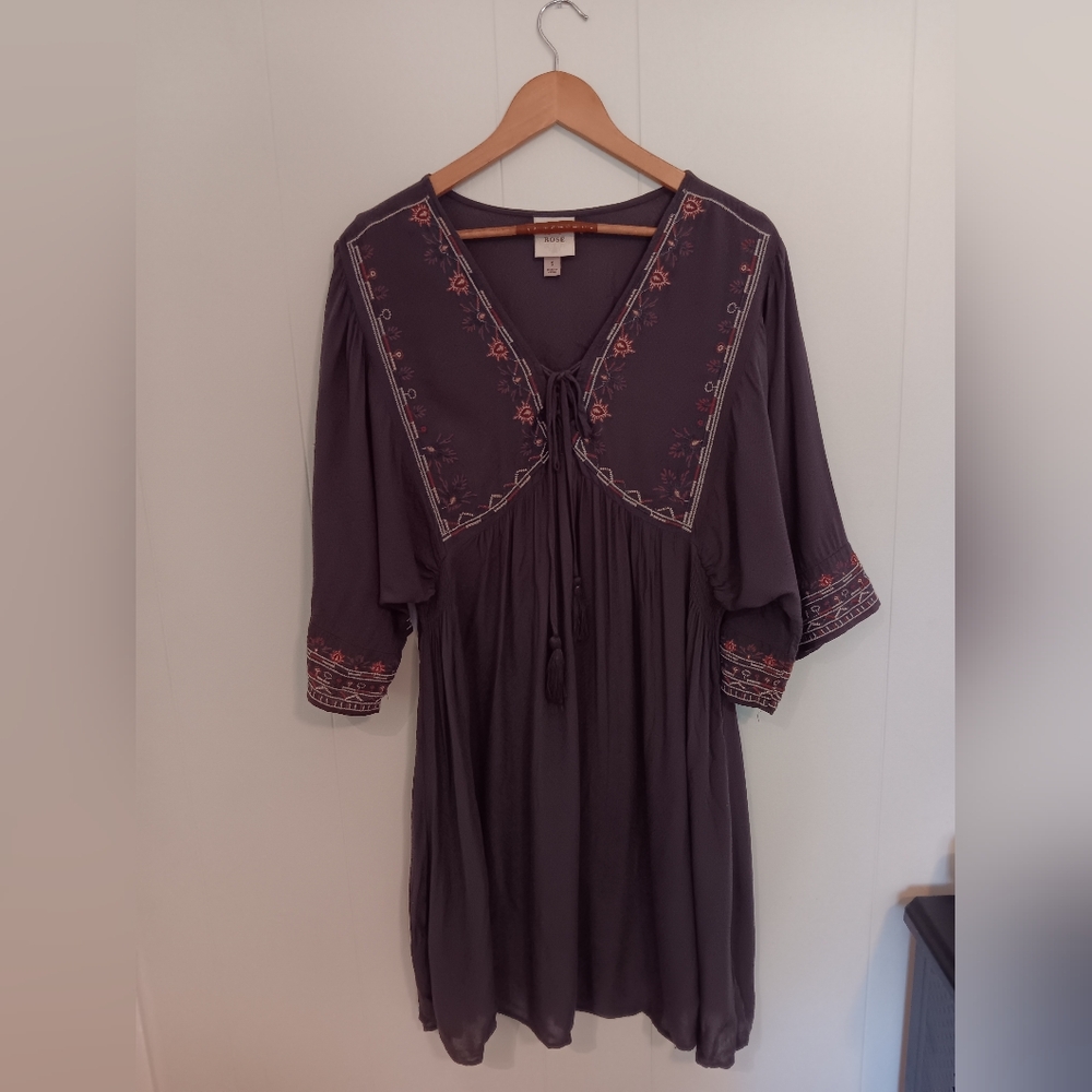 Embroidered Gray Boho Mini Flowy Dress
